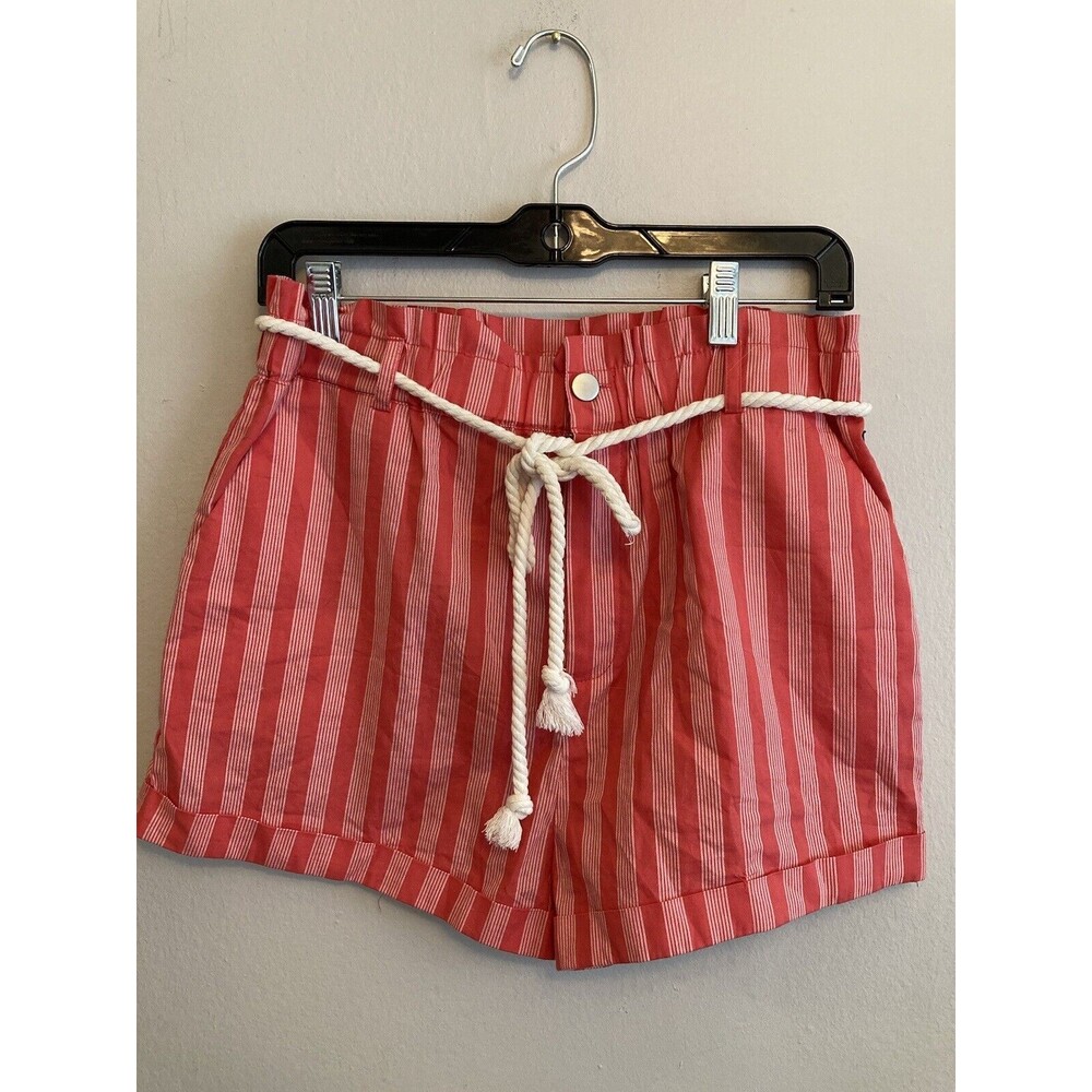Forever 21 Junior’s Shorts Coral Striped Nautical Elastic Waist Rope Large NWT